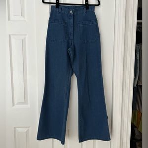 Vintage 1980s Military Navdungaree Utility Dark Denim Trousers | Bell Bottom